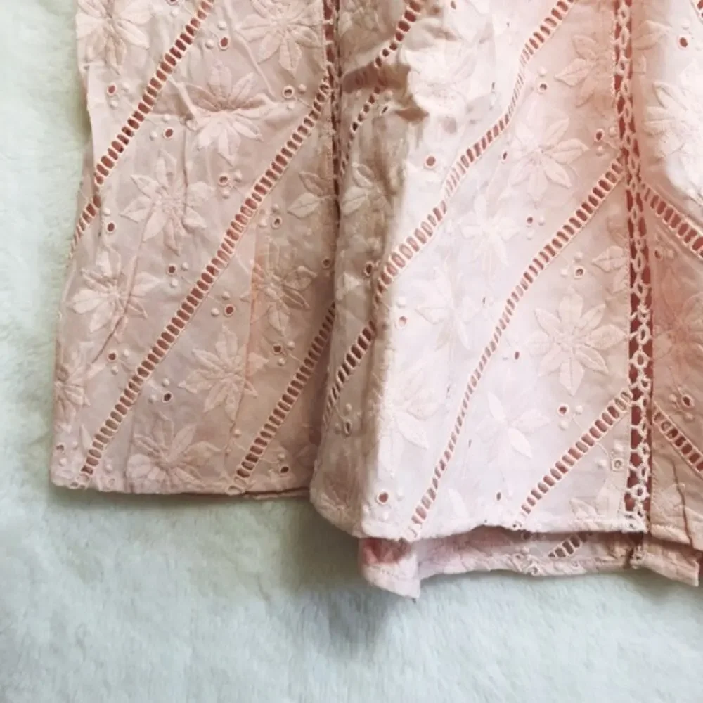 LOFT Light Pink Chevron Floral Cutout Cotton Skirt - Picture 7 of 8